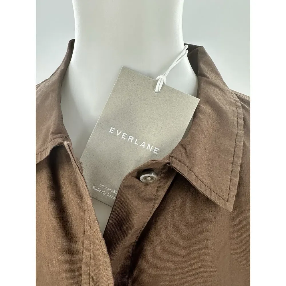 Everlane Boxy Button Front Shirt XS Brown 100% Cotton Oversized Long Sleeve NWT - Picture 2 of 8